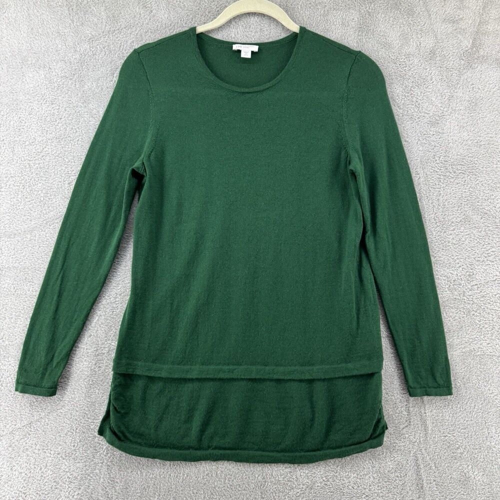 J Jill Sweater Women SP Green Knit Merino Wool Washable Tunic Crew Neck